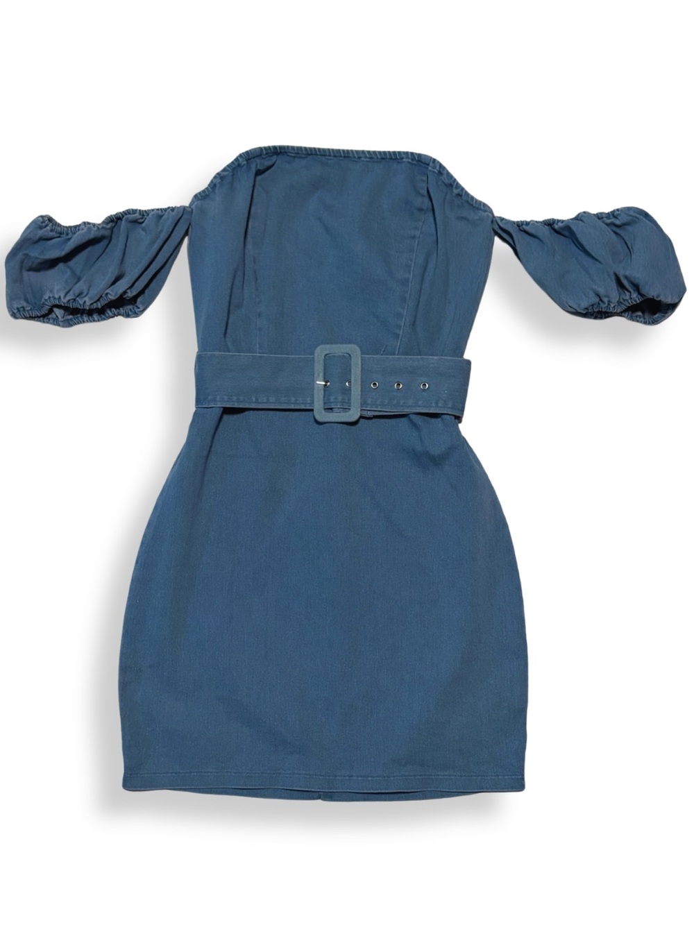 Jealous Tomato One-Shoulder Belted Mini Dress in Denim Blue